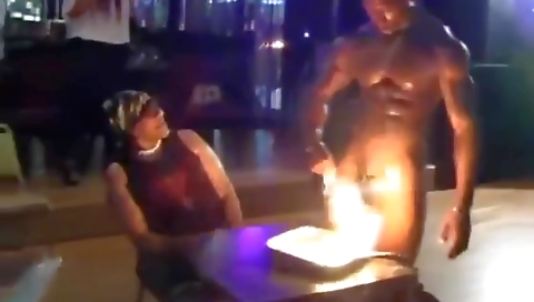 Ebony and her black male friend are playing with a stripper