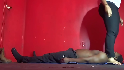 Slim brunette and a massage with dildo