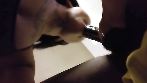 Busty ebony babe with a nice body and an amazing tattoo