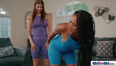 Blonde and his black stepsis are doing lesbian fuck here