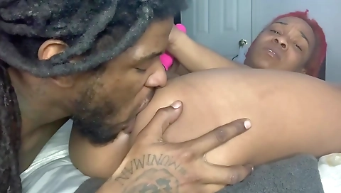 Webcam cunnilingus by ebony couple with small tits