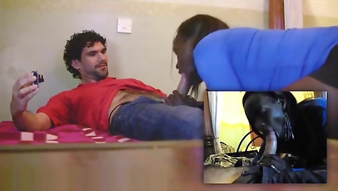 Hot ebony girl fucked by a black tourist in a big cum shot