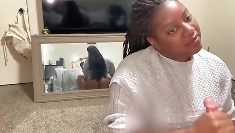 Ebony black milf with a round ass rides a white man's cock