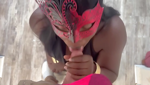 Ebony stepdaughter sucks off step daddy's big cock